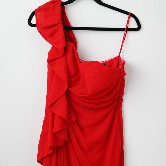 Badgley Mischka Poppy Red Georgette Gown Size 4 - Picture 7 of 10